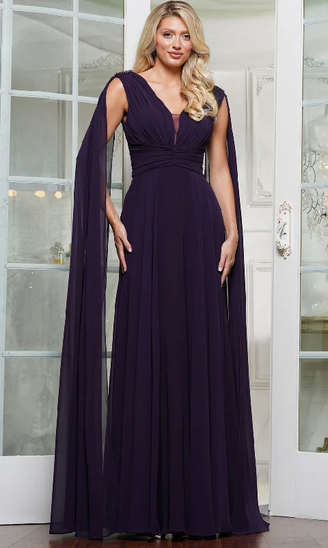 Price Rollback Marsoni by Colors MV1349 - Cape Sleeve Ruched Bodice Formal Gown