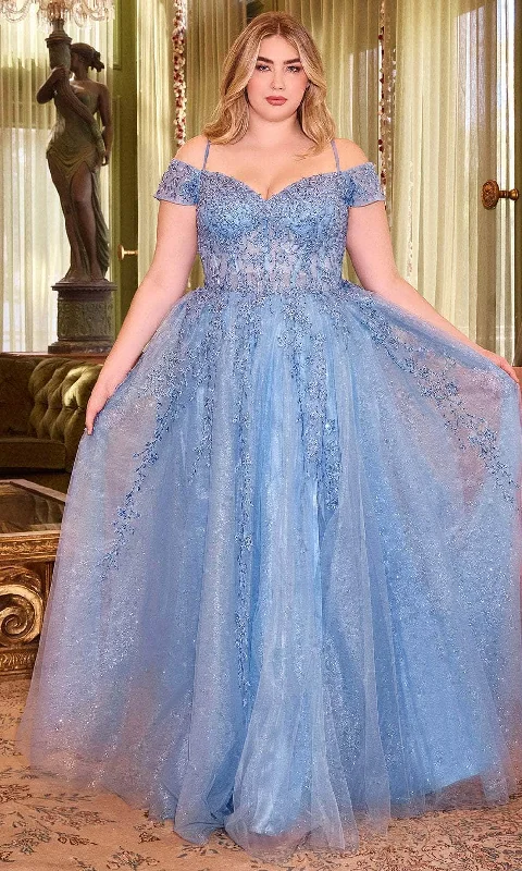 Great Deals Cinderella Divine C154C - Cold Shoulder with Corset Detailing Prom Dress