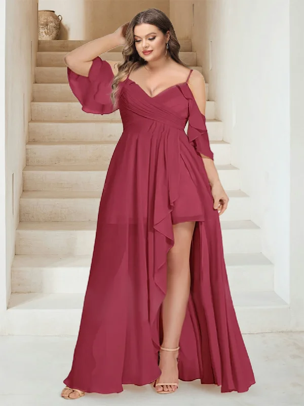 Huge Discounts A-Line/Princess V-Neck Short Sleeves Floor-Length Chiffon Plus Size Bridesmaid Dresses with Ruffles Huge Discounts A-Line/Princess V-Neck Short Sleeves Floor-Length Chiffon Plus Size Bridesmaid Dresses with Ruffles