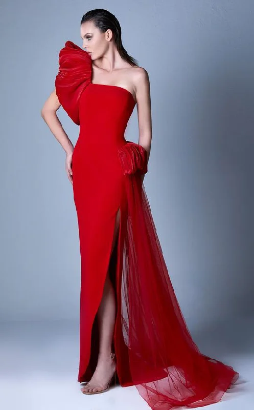 Today’s Deal MNM Couture- G1096 Asymmetric Neck Fitted Dress With Draping