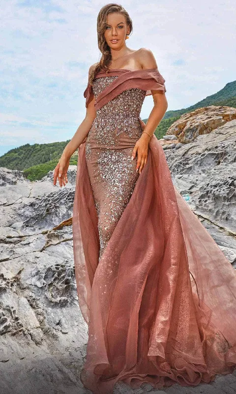 Overstock MNM Couture M1054 - Embellished Overskirt Evening Gown