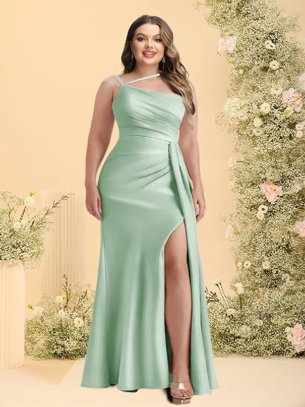 Best Bargains Sheath/Column One-Shoulder Long Plus Size Bridesmaid Dresses with Split Side