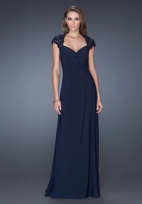 Deal Explosion La Femme - Queen Anne Sheath Evening Gown 20487SC - 1 pc Navy In Size 2 Available
