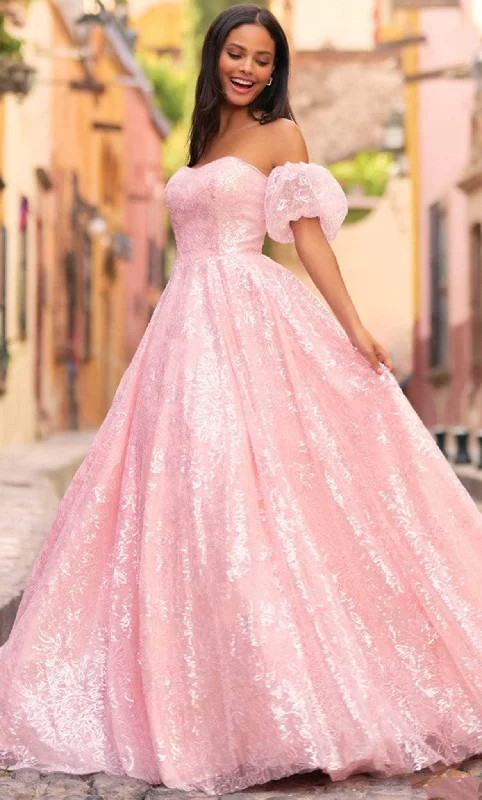 Shop and Save Sherri Hill 55346 - Flounce Sleeved Strapless Ballgown