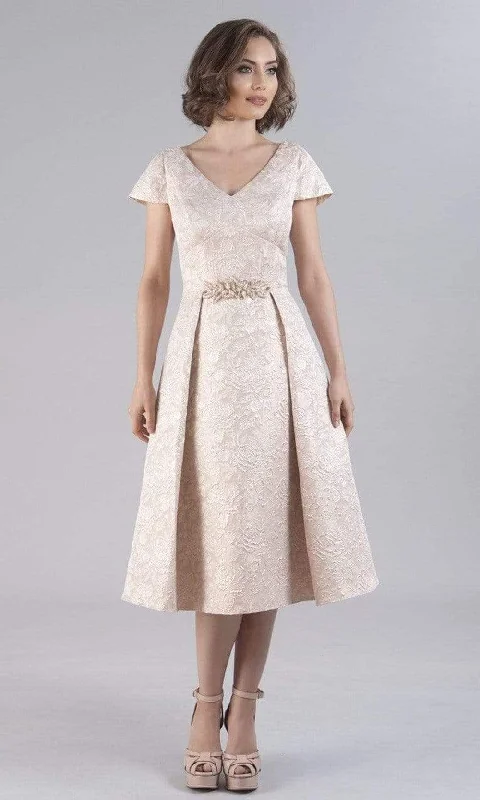 Savings Spectacular Feriani Couture - 20515 Tea Length Beaded Waist A-Line Dress
