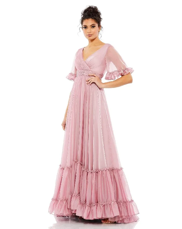 Year-End Clearance Mac Duggal 67935 - Flutter Sleeve A-Line Long Dress
