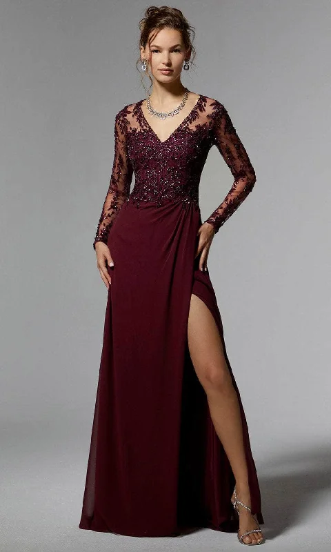 Limited Stock MGNY By Mori Lee 72906 - Embroidered Long Sleeve Evening Dress