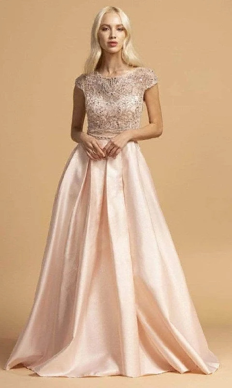 Massive Deals Aspeed Design L2157 - Beaded Illusion Bateau Formal Dress