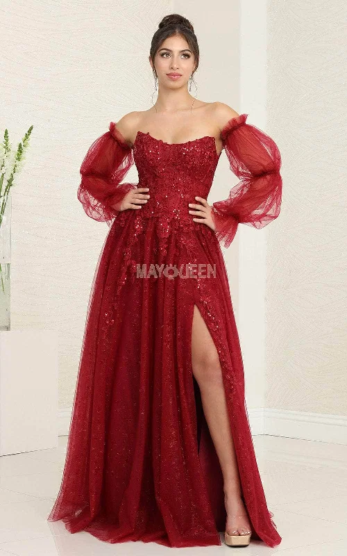 Deal Explosion May Queen RQ8060 - Strapless Detachable Sleeve Prom Gown