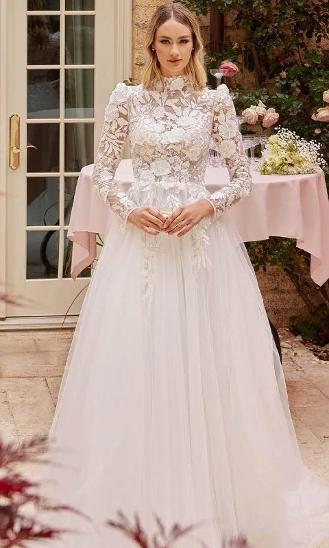 Deal Dash Cinderella Divine CDS433W - Bridal Gown with Long Sleeves and Lace Appliques