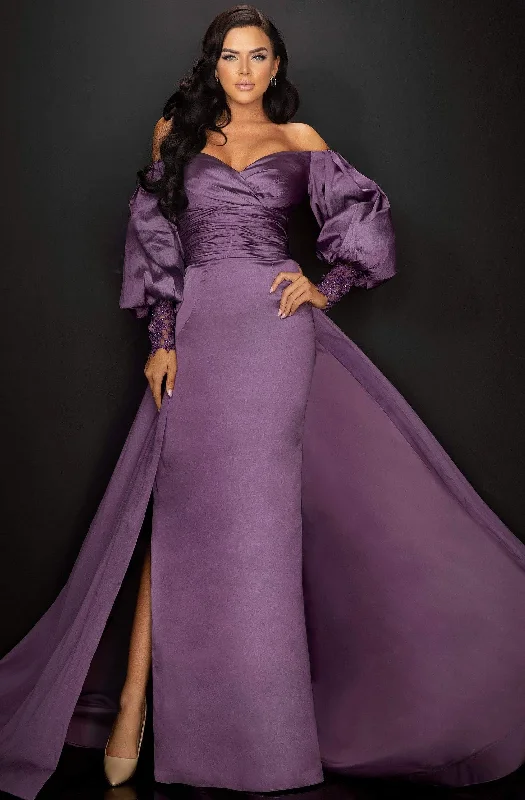 Extra Discounts Terani Couture - 2011M2122 Bishop Sleeve Off Shoulder Overskirt Gown