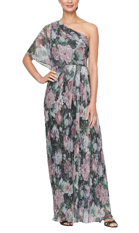 Super Sale SLNY 9155235 - Floral Print One Shoulder Evening Dress