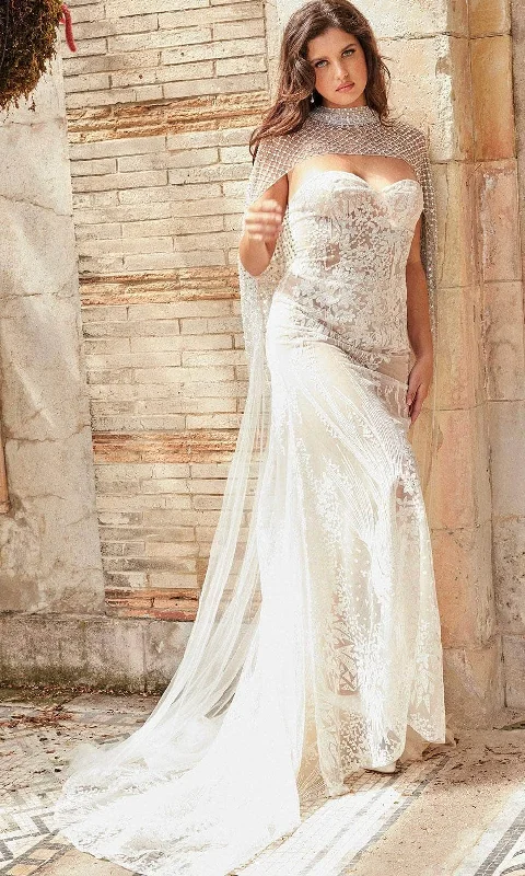 Special Discount Jovani Bridal JB36547 - Beaded Cape Sweetheart Bridal Gown