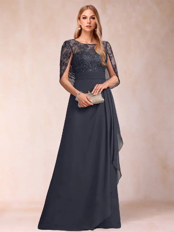 Weekend Flash Sale A-Line/Princess Scoop Chiffon Mother of the Bride Dresses with Appliques & Ruffles