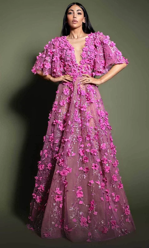 Savings Spectacular MNM Couture K4198 - Floral Applique Evening Dress