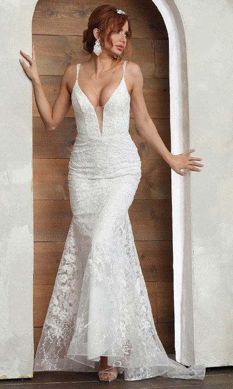 Savings Galore May Queen RQ8048 - Plunging V-Neck Embroidered Wedding Gown
