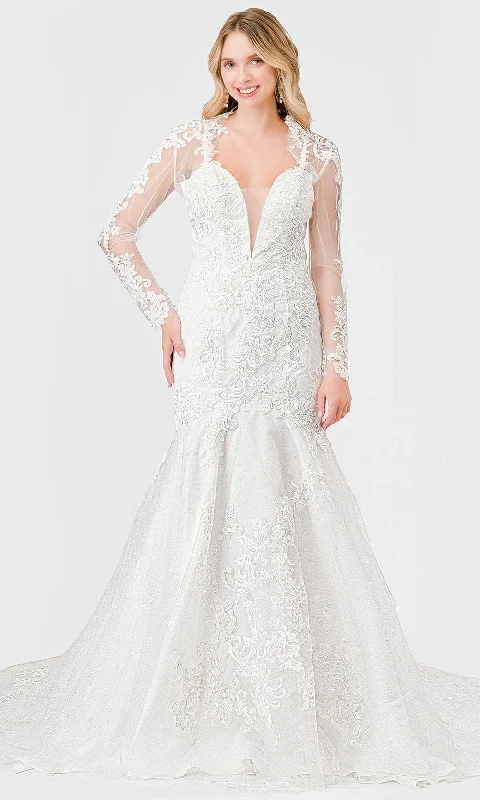 Limited Stock Trevi Collection MS0029 - Embroidered Sheer Long Sleeve Wedding Gown