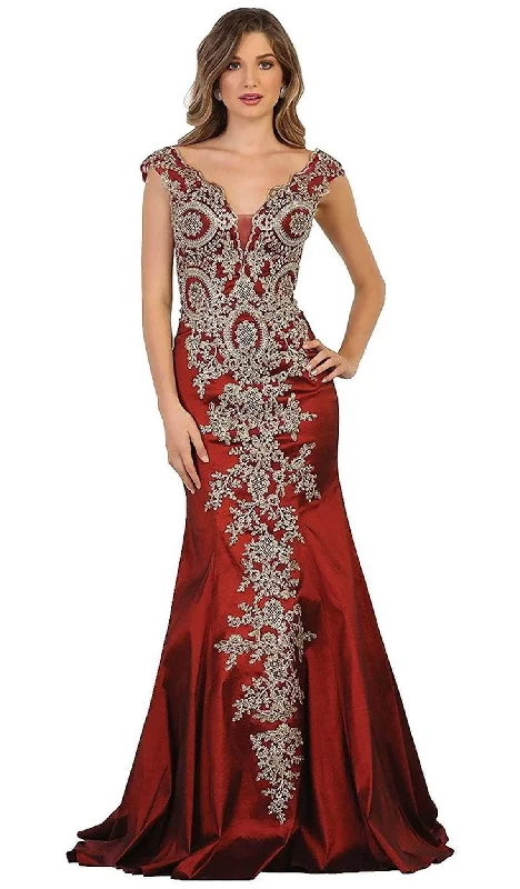 Super Deal May Queen RQ7602 - Cap Sleeve Lace Formal Gown