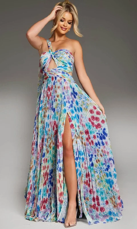 Deal Frenzy Jovani 38689 - Floral Printed Cut-Outs Prom Gown