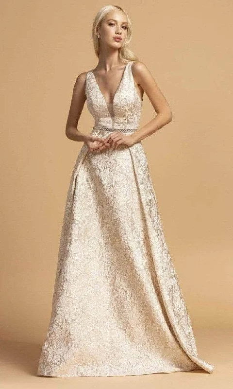 Daily Deals Trevi Collection - V-Neck Floral Lace Evening Dress D310 - 1 pc Rosegold In Size S Available