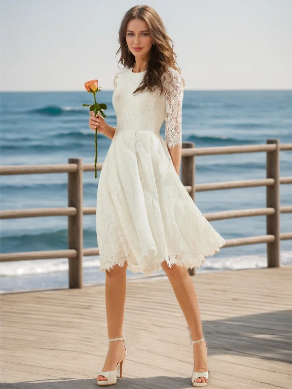 Price Smash Ball Gown Scoop Half Sleeves Lace Wedding Dresses