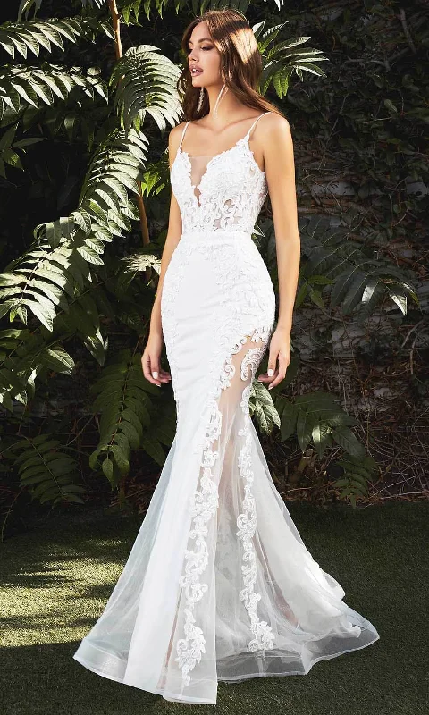 Take Advantage Ladivine Bridals - CD937W Plunging Neck Lace Apllique Bridal Gown