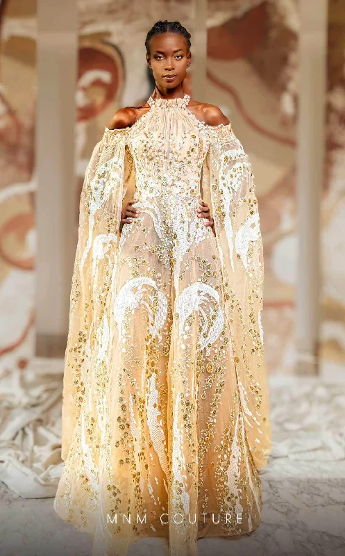 Now or Never MNM Couture K4165 - Cold Shoulder Cape Sleeve Prom Gown