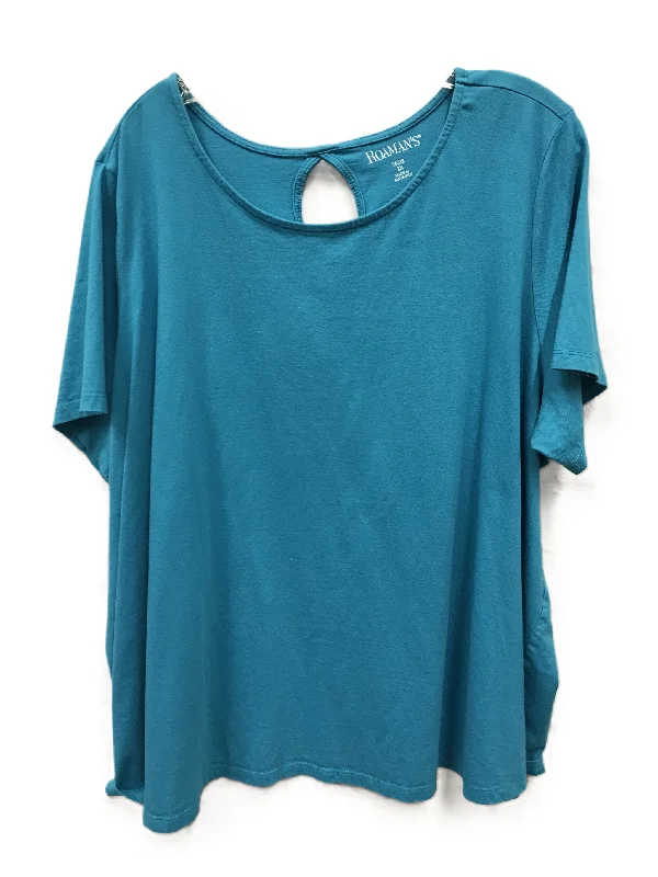 Hurry In Blue Top Short Sleeve By Roamans, Size: 2x