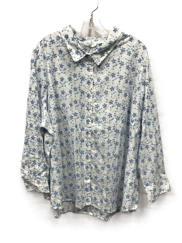 Early Access Blue & White Top Long Sleeve By Candace Cameron bure, Size: 3x