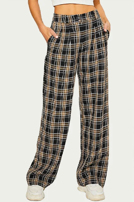 Checked Cotton-Blend Twill Wide-Leg Pant In Black