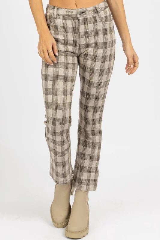 Checked High Rise Flare Pant In Neutral