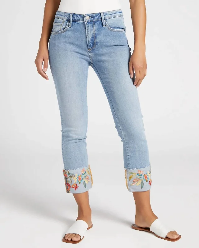 Colette Feathery Leaf Jeans In Light Wash