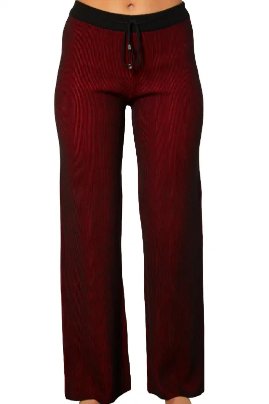 Two Toned Ribbed Pant In Rouge