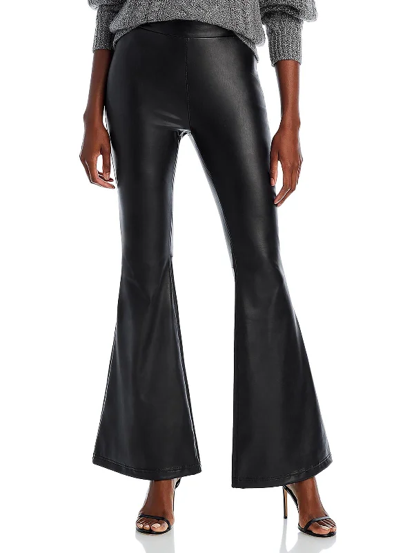 Womens Faux Leather High Waist Flared Pants