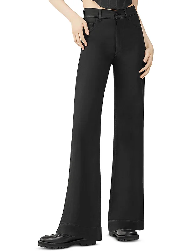 Womens High Rise Coated Wide Leg Jeans