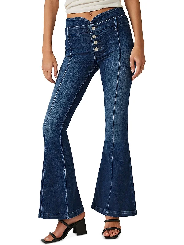 Womens Mid-Rise Faded Flare Jeans