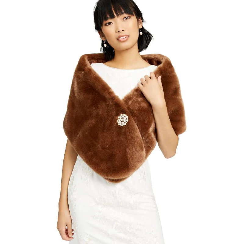 Adrianna Papell Womens Faux Fur Embellished Shawl/Wrap