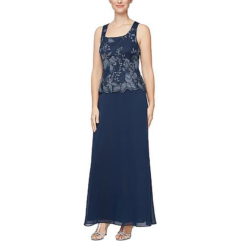 Alex Evenings Womens Embroidered Maxi Evening Dress