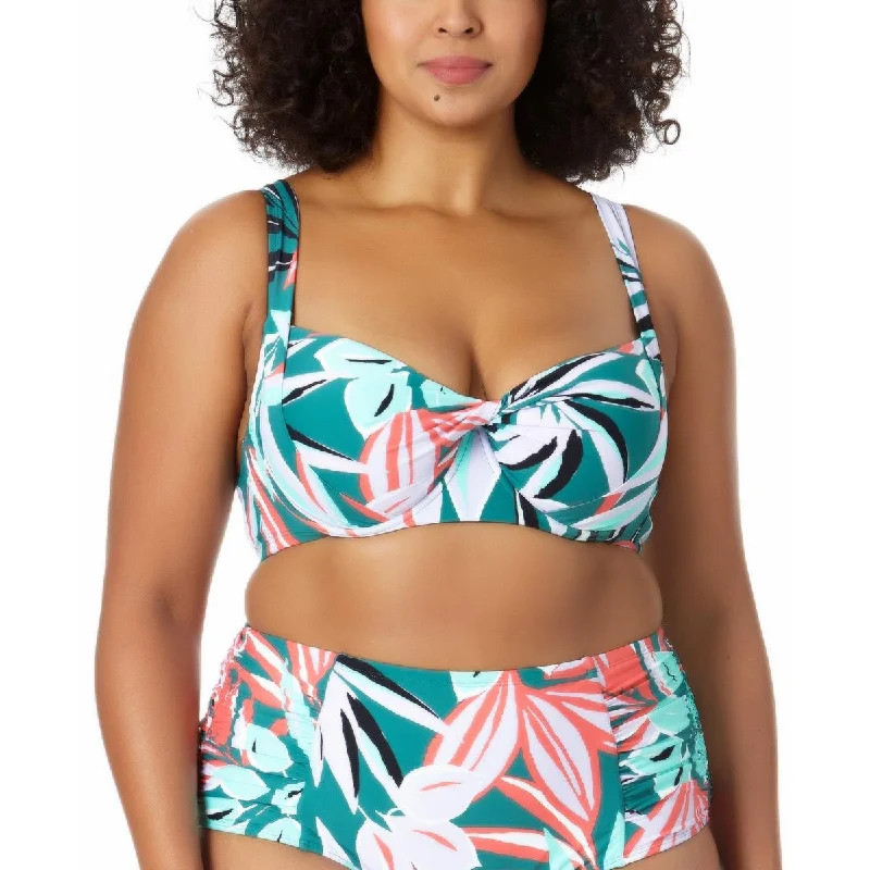 Anne Cole Womens Plus Underwire Floral Print Bikini Swim top