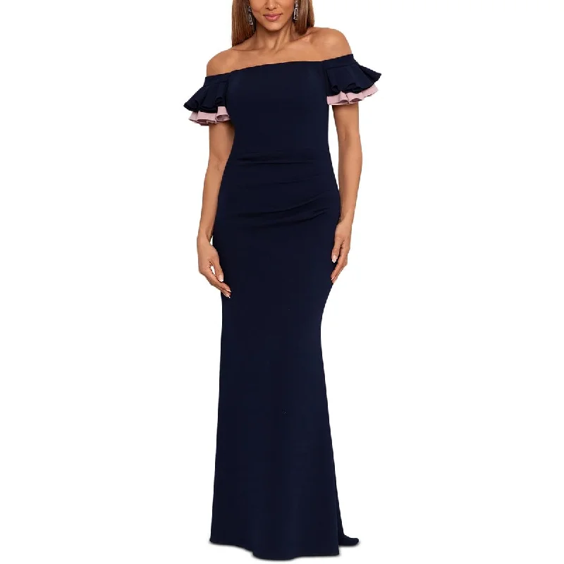 Betsy & Adam Womens Ruffles Long Evening Dress