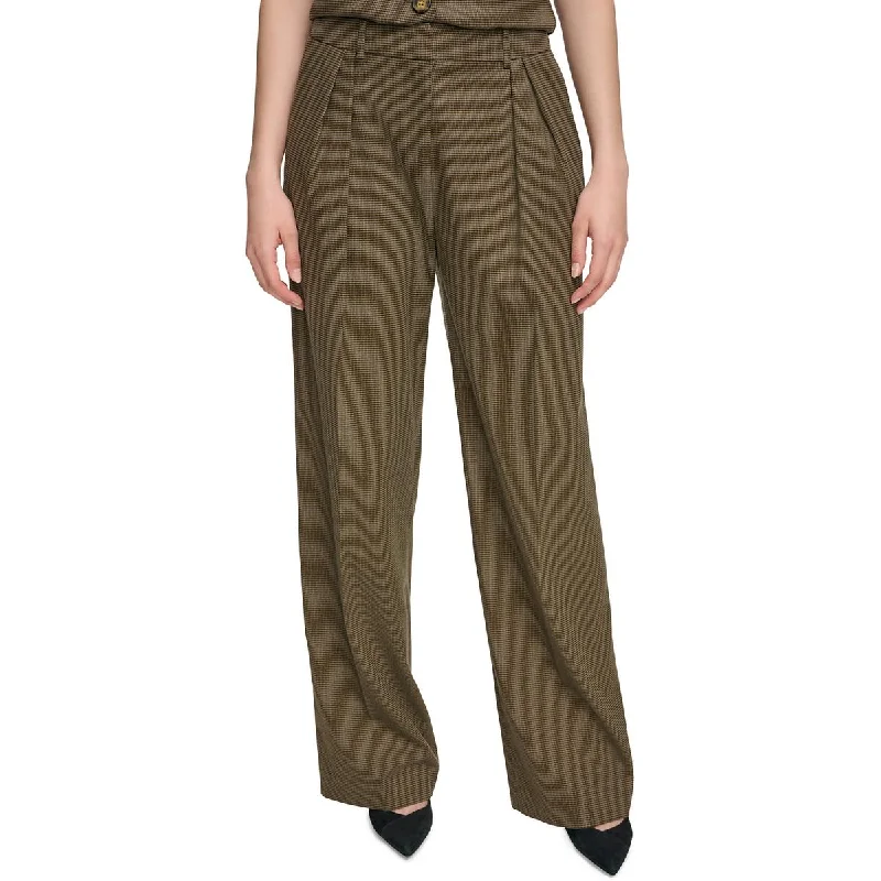 Calvin Klein Womens Pleated Houndstooth Wide Leg Pants