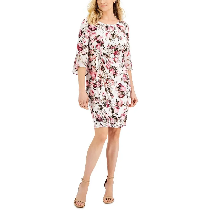 Connected Apparel Womens Petites Floral Print Above Knee Sheath Dress