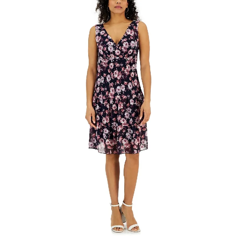 Connected Apparel Womens Tiered Floral Wear To Work Dress