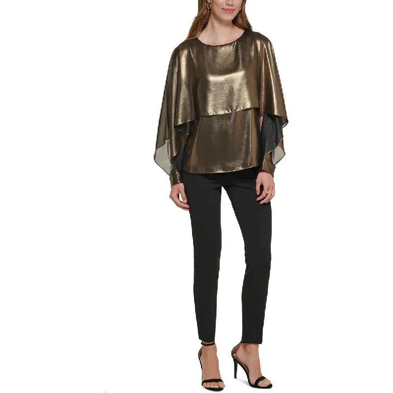 DKNY Womens Metallic Layered Blouse