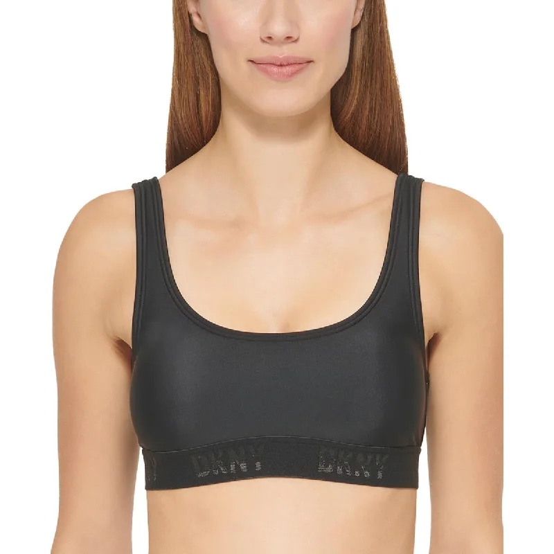 DKNY Womens Scoop Neck Logo Bikini Swim top