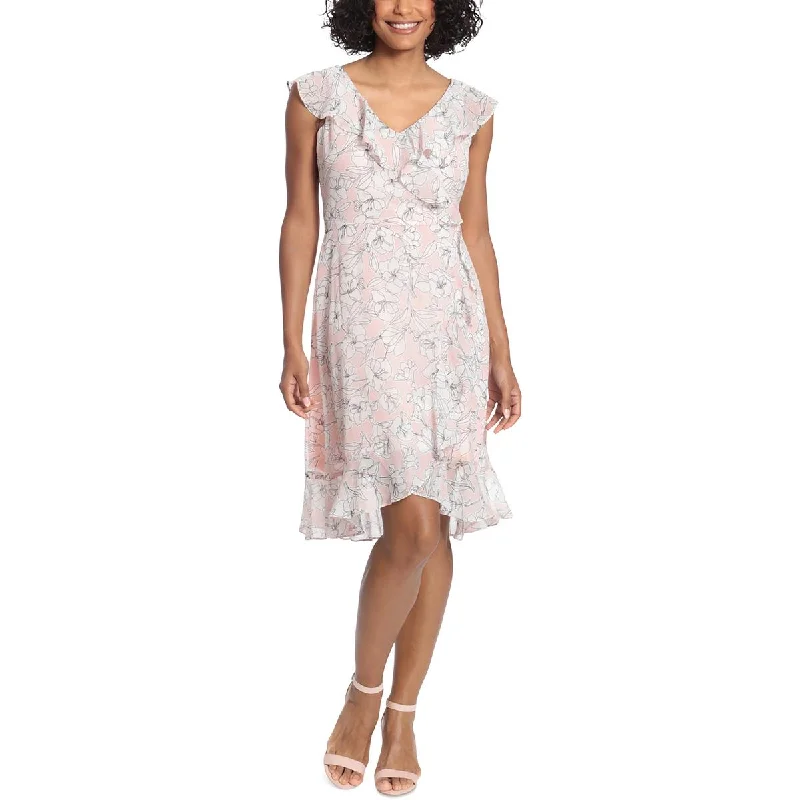 London Times Womens Petites Chiffon Floral Sheath Dress