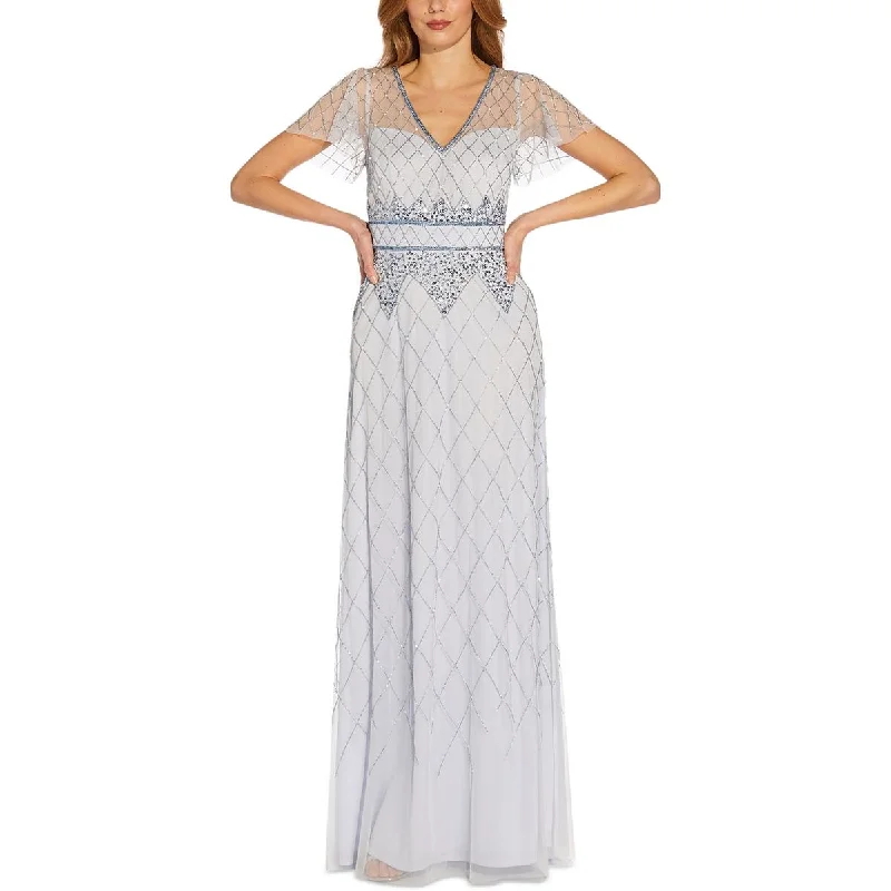 Price Drop Alert Papell Studio by Adrianna Papell Womens Beaded V-Neck Evening Dress