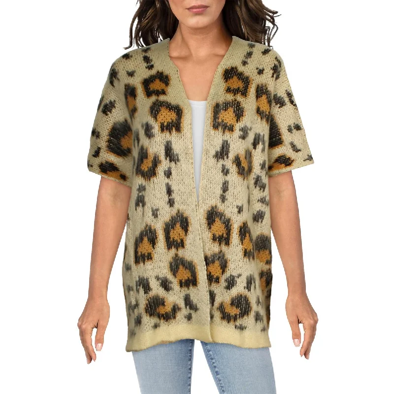 Sole Society Womens Animal Print Open Front Cardigan Sweater