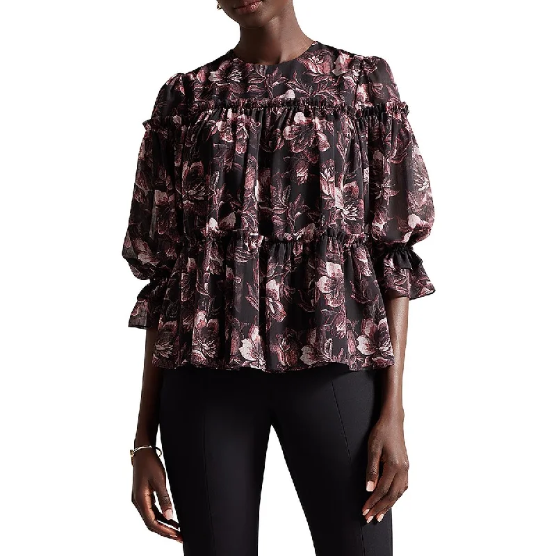 Ted Baker Womens Floral Print Puff Sleeve Blouse