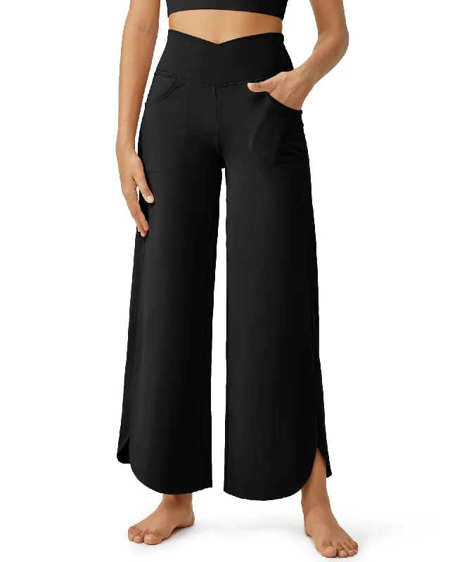 Deal Explosion Wide Leg Cross High-Waist Casual Capri Pants 29''